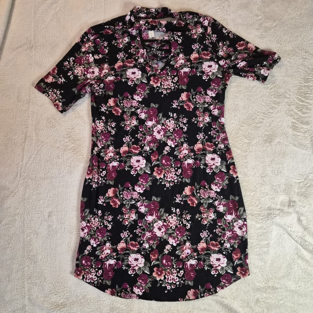 B&B Boutique Floral Black and Pink Dress Size XL Like New.